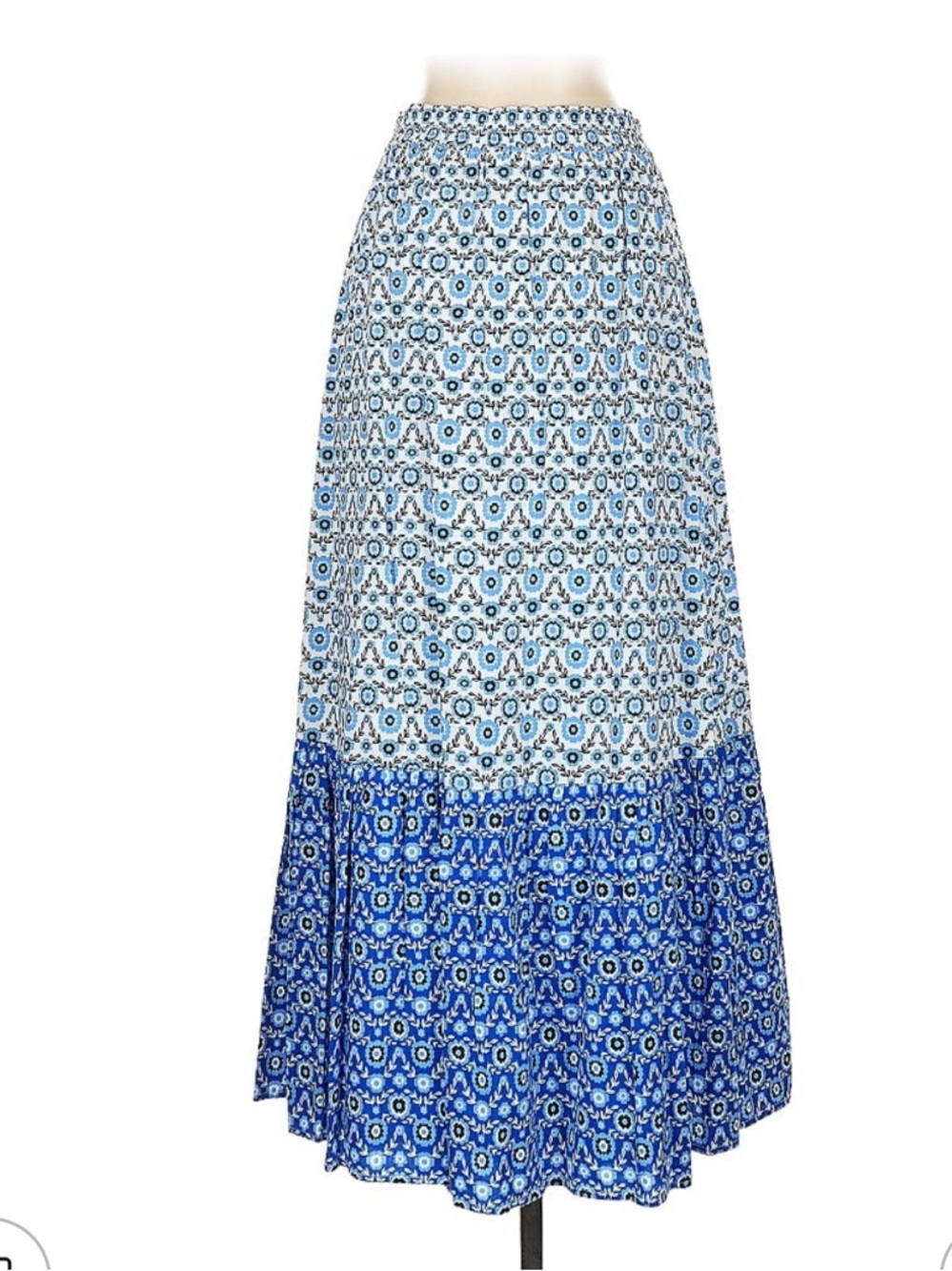 Ann Taylor LOGT Blue Patterned Tiered Maxi Skirt - Picture 2 of 3